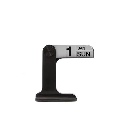 Black stand with calendar display showing dimensions on a white background
