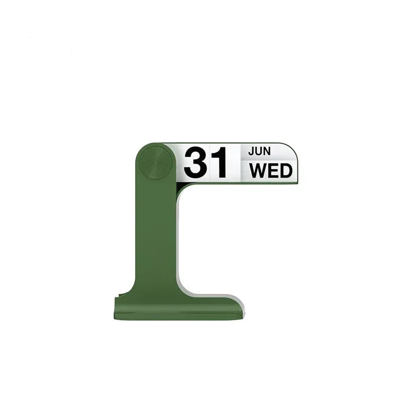 Green calendar clip with measurements on a white background