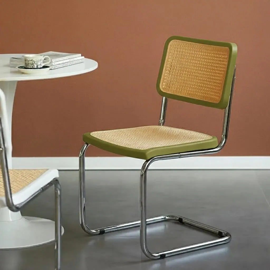 Chair with wicker back and seat in a minimalistic setting